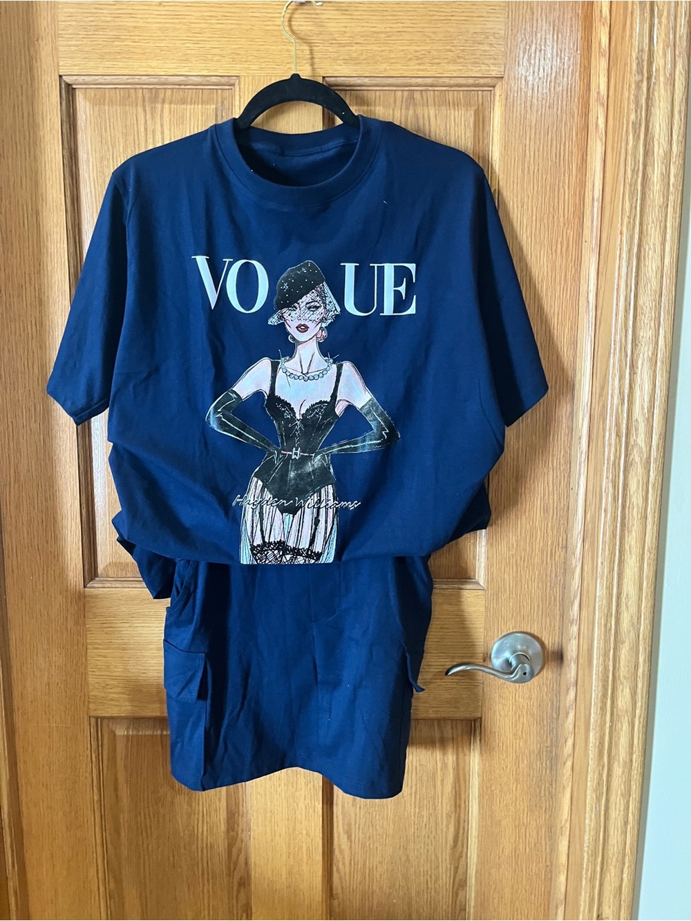 Vogue Graphic Tee and short skirt set in Navy Blue. No tags never used